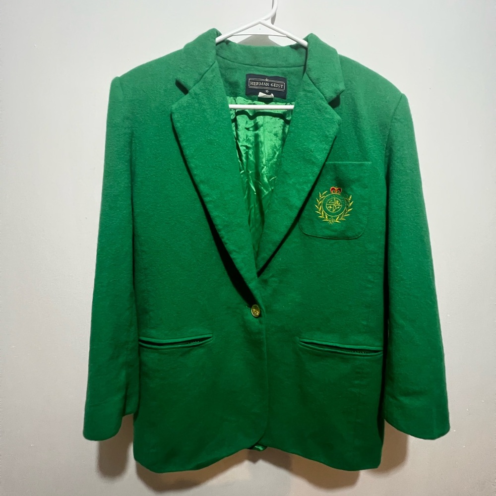 Hernan Geist Green Blazer with Crest Notched Lapels